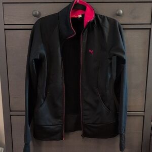 Puma Black and Pink Fleece Jacket Lightweight Casual In Medium EUC